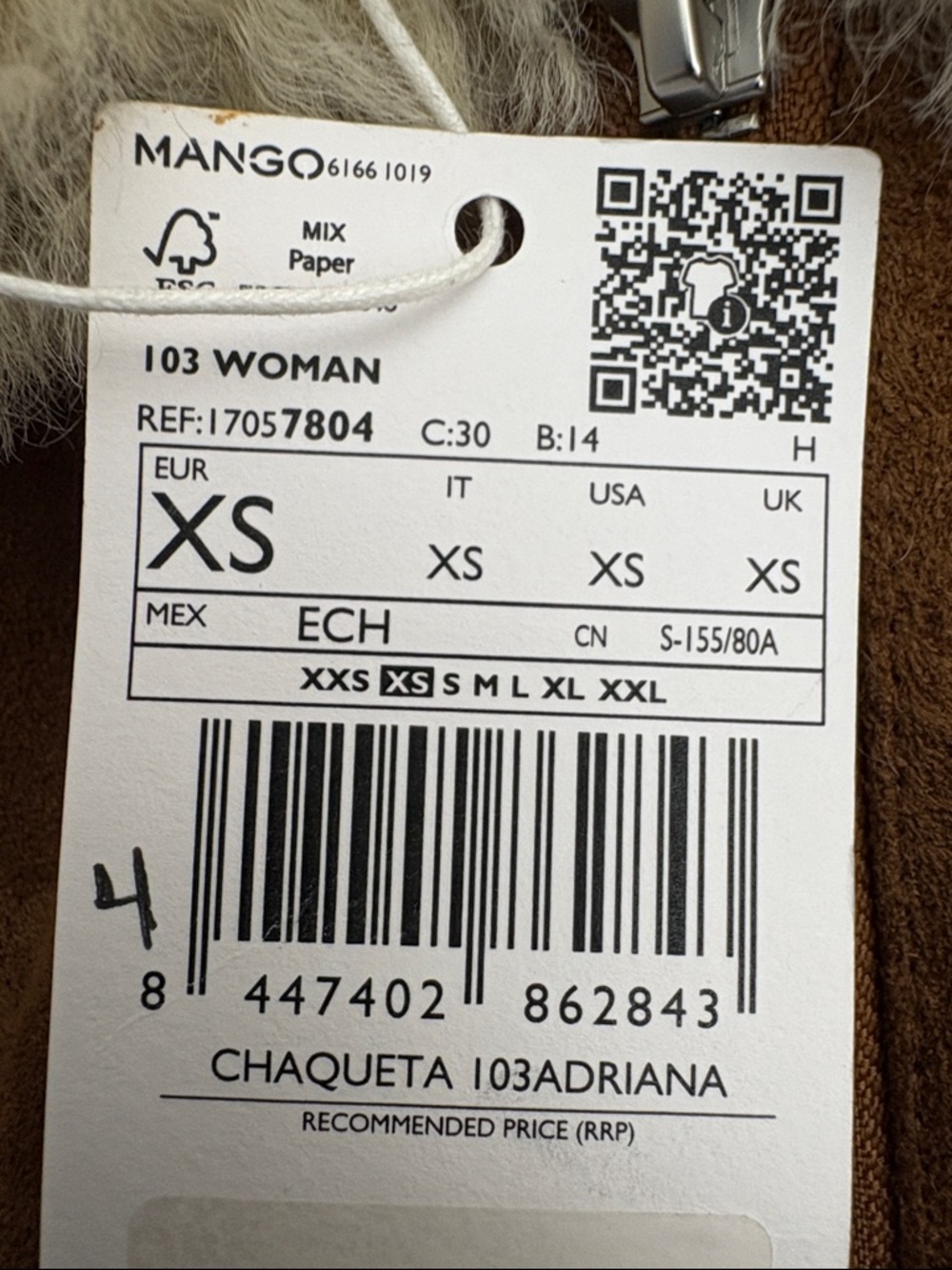 Mango Brown Jacket with Cream Faux DOUBLE-FACED SHEARLING JACKET 7804 - Picture 3 of 7